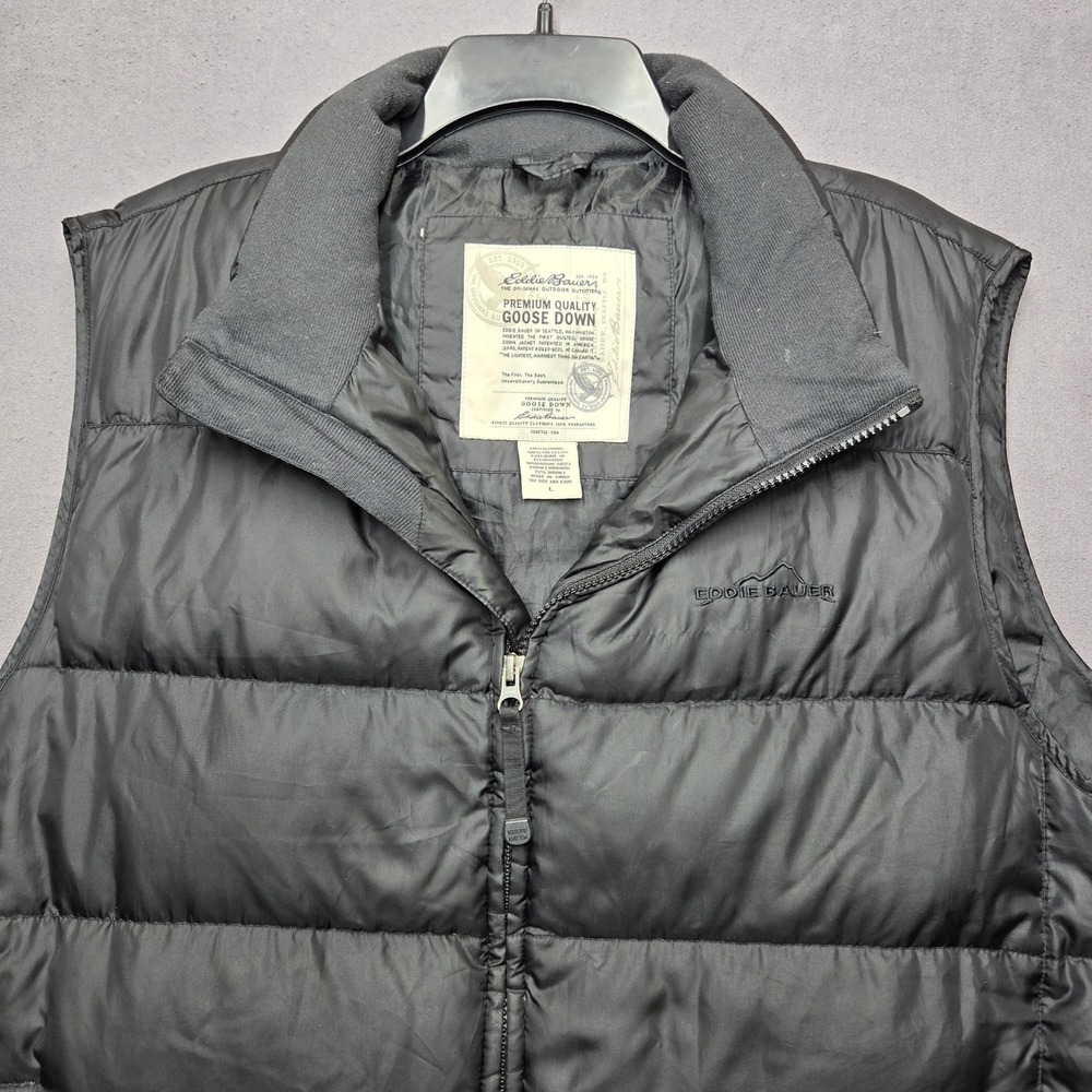Eddie Bauer Mens Premium Goose Down Puffer Vest Black Quilted Full Zip Large